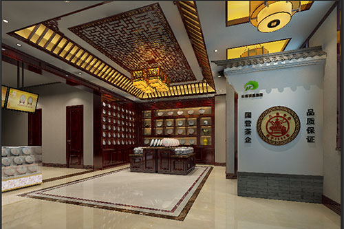 莱西古朴典雅的中式茶叶店大堂设计效果图